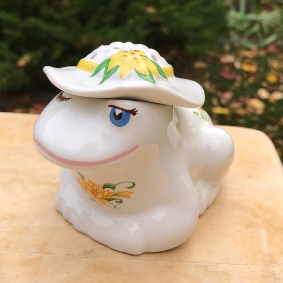 Vintage 1982 Avon ceramic potpourri frog floral figurine - Picture 4 of 7